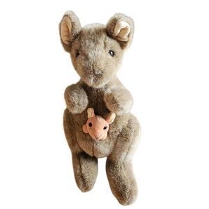 Vintage Gund 1993 brown kangaroo with baby Joey